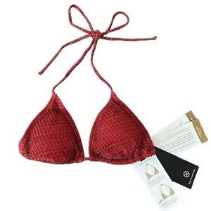 Vix Paula Hermanny Red Textured Triangle Bikini Top Size 8 Brazilian Swim NWT